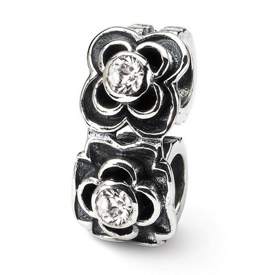 Black Bow Jewelry Sterling Silver and Clear Cubic Zirconia Connector Bead Charm
