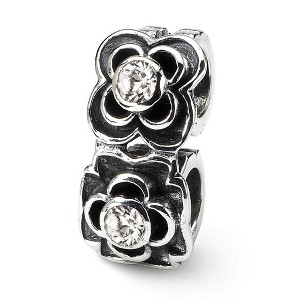 Black Bow Jewelry Sterling Silver and Clear Cubic Zirconia Connector Bead Charm - 1 of 4