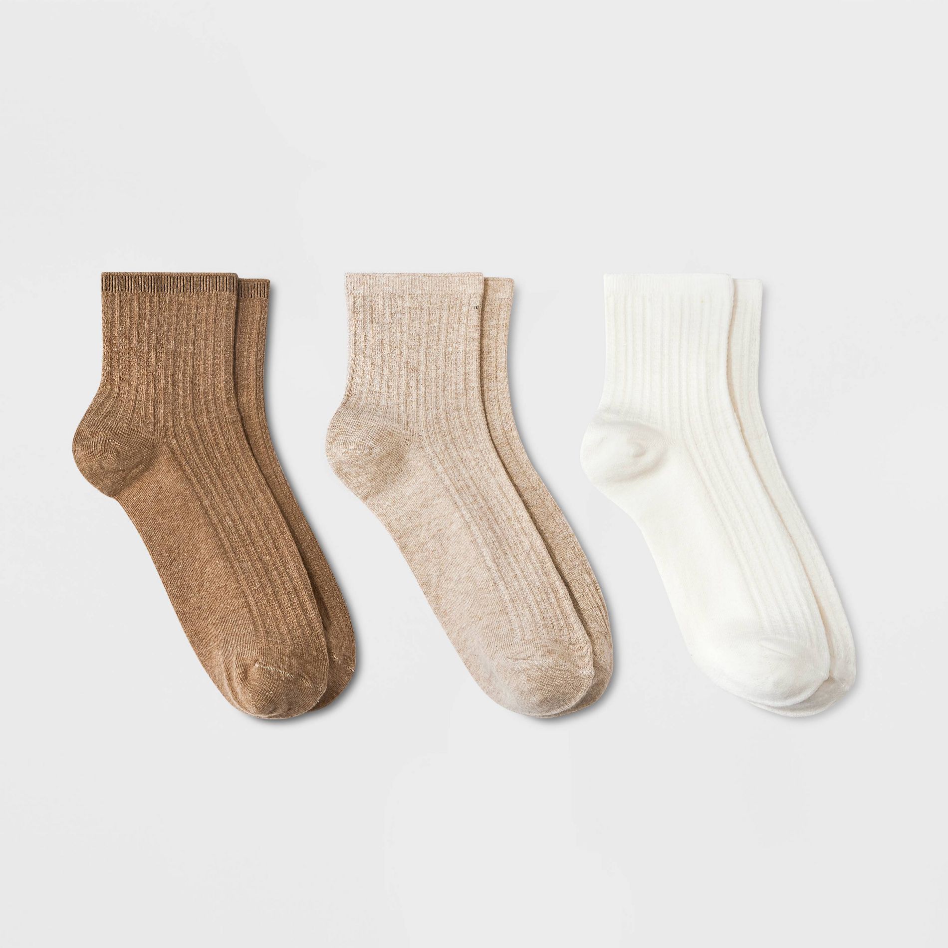 Women's 3pk Pointelle Stitch Ankle Socks - Universal Thread™ Brown/Oatmeal Heather/Ivory 4-10: Lightweight Knit, Flat Seams