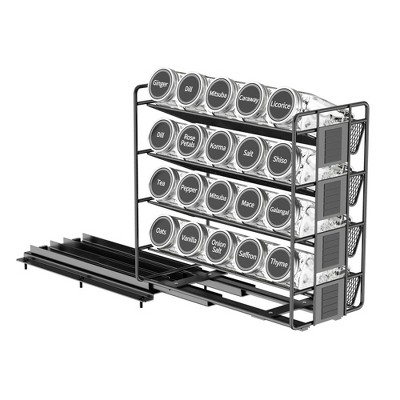 SpaceAid Pull Out Spice Rack Organizer with 20 Jars,with 801 Labels for Kitchen Cabinets,Left Facing