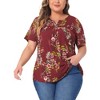 Agnes Orinda Women's Plus Size Floral Print Smocked Short Sleeve Retro Casual Blouses - 2 of 4