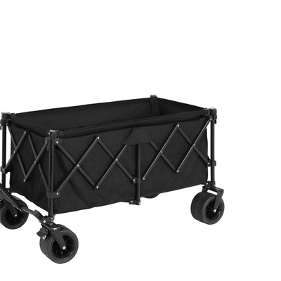 Vynxaria Collapsible Beach Wagon, 220lb Capacity, Heavy-Duty 300L Folding Utility Cart, All-Terrain Big Wheels, Drink Holders, Black