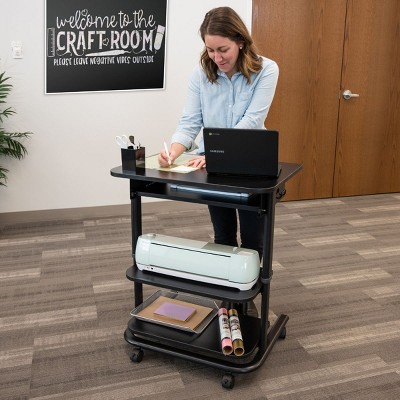 Adjustable Height Black Mobile Workstation with Keyboard Tray
