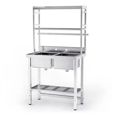 winado 36 x 21 in. Two Compartment Stainless Steel Sink with Shelves
