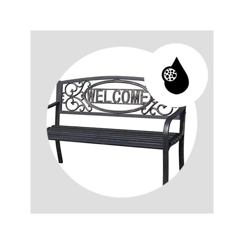 Four Seasons Courtyard Welcome Outdoor Park Bench Powder Coated Steel Frame Furniture Seat for Backyard Garden, Front Porch, or Walking Path, Black, 5 of 7