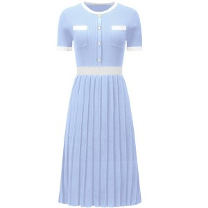 Hobemty Women's Pleated Short Sleeve Sleeveless Knitted Contrast Color Dress - 1 of 4