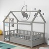 Wooden Twin Size Bed Frames With House Roof Frame Fence Guardrails Easy Assembly Slat Mattress Foundation Canopy Platform Bed - 3 of 4