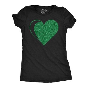 Womens Green Glitter Heart Funny St Patricks Day T Shirt For Ladies - Crazy Dog Women's T Shirt - 1 of 4