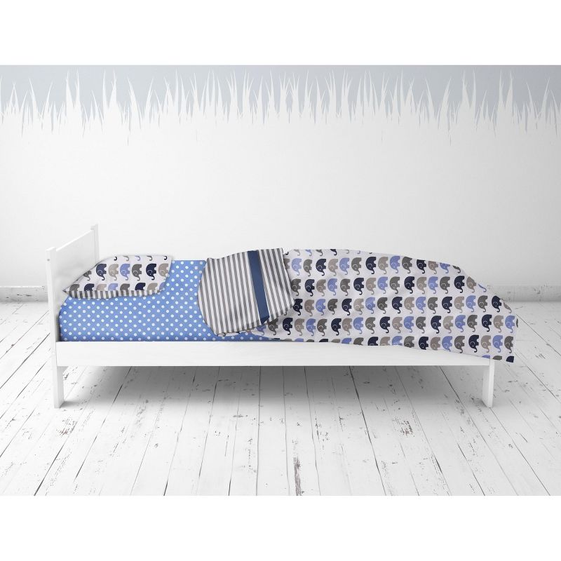 Bacati - Elephants Blue/Navy/Gray 4 pc Toddler Bedding Set, 5 of 10