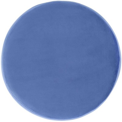 Velvet Steel Blue Round Ottoman with Gold Hairpin Legs