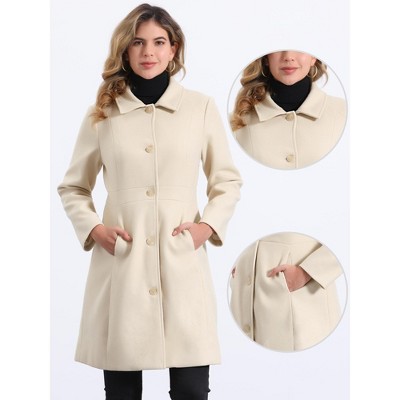 Allegra K Women's Lapel Button Down Single Breasted Long Sleeve Elegant Winter Pea Coat Small Beige — фото 2