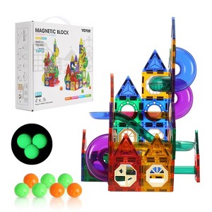 VEVOR Magnetic Tiles Marble Run, 93 Piece, Magnetic STEM Construction Race Track Tile Game Kit, Children Brain Development Learning Educational Toys - 1 of 4