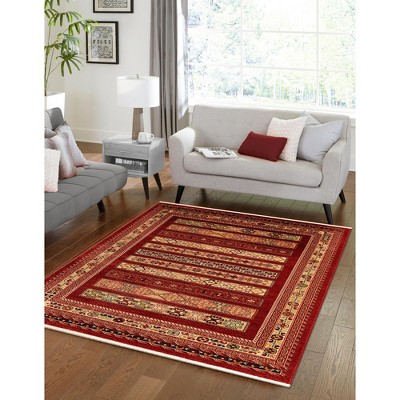 Easy-Care Stain-Resistant Synthetic 6' x 9' Red Stripe Rug