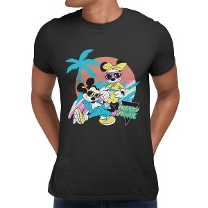 Disney Mickey Mouse Mens Minnie 80s Summer Vibes T-Shirt - Black