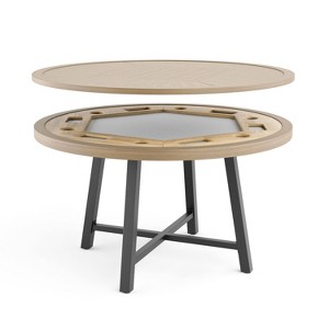 Greemotion 50.5" Lyon 3-in-1 Round Outdoor Convertible Dining Table: UV-Protected, Chess Board, Gray Frame - 1 of 4