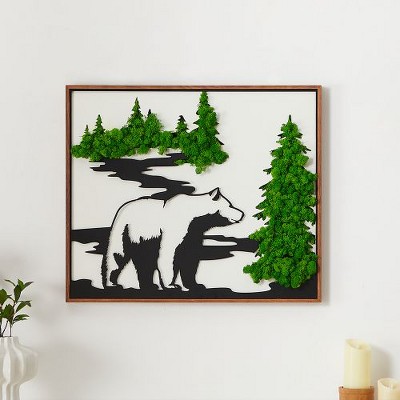 PAGED Eco-Friendly Preserved Moss Metal Wall Art for Living Room, Iron Frame Sculpture Framed Wall Art, Low-Maintenance Wall Decor for Nurseries