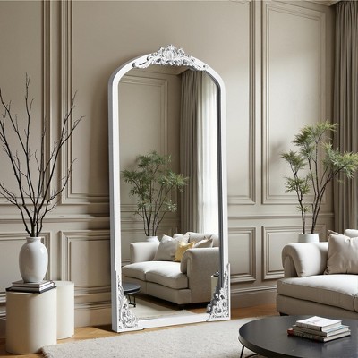 SpassWay Arch Solid Wood Accent Mirror Ornate Wall Mirror Vintage Full Length Mirror Walnut/White/Black/Charcoal/Weathered White