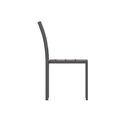 Gray Metal Armless Stackable Patio Chair with Faux Teak Slats