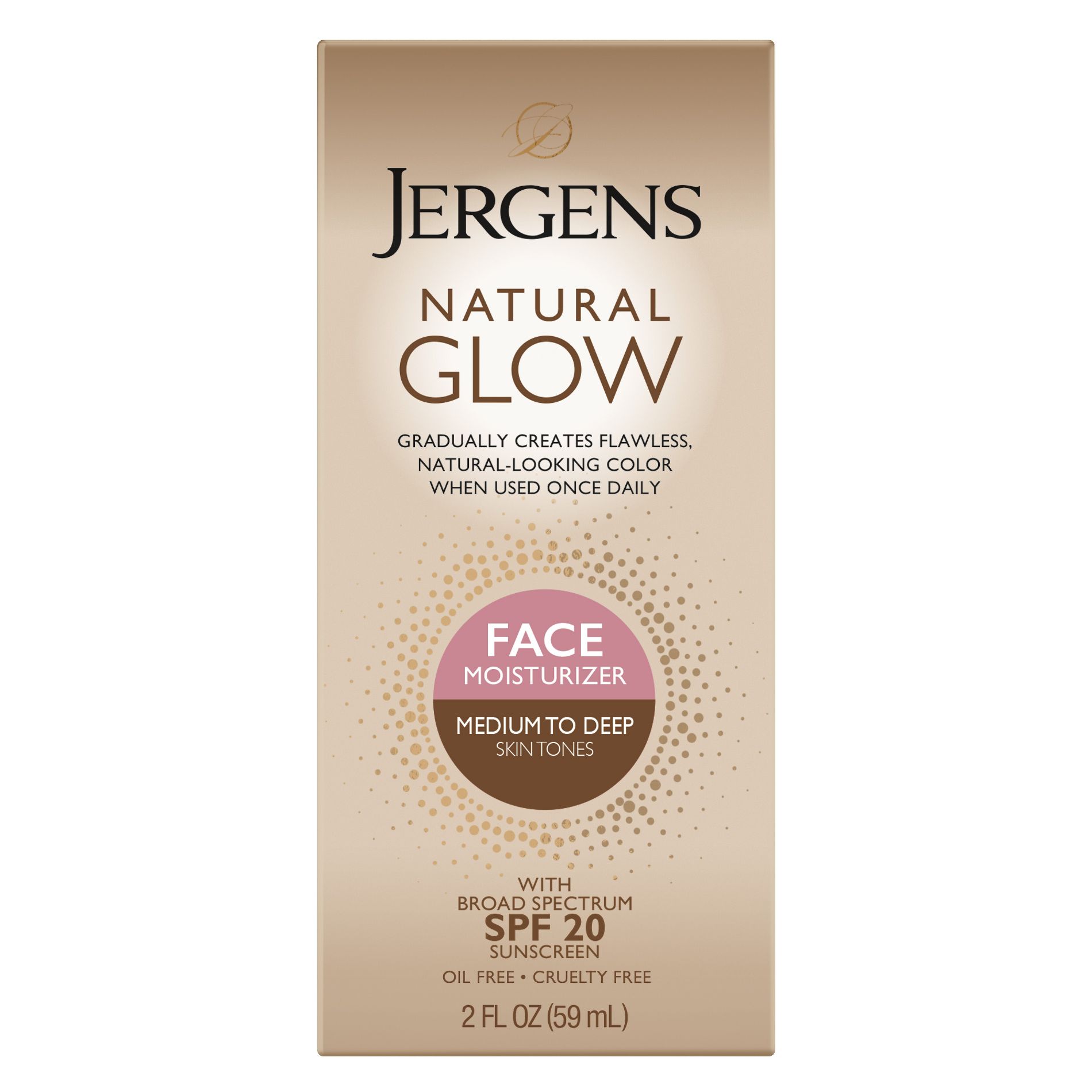Jergens Natural Glow Face Moisturizer Self Tanner Daily Sunscreen - SPF 20 - 2 fl oz - Medium To Deep