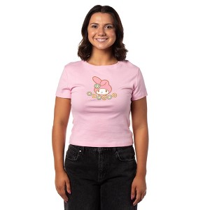 Sanrio My Melody Character Flower Design Short Sleeve Cropped T-Shirt - 1 of 3