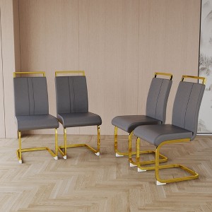 Kumasinova 18.9" Modern PU Leather Dining Chairs,Set of 2,High Back Armless Chairs with C-Shaped Golden Metal Legs for Dining Room&Kitchen - 1 of 4