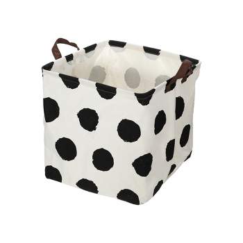 Unique Bargains Foldable Square Laundry Basket 1831 Cubic-in Black White 1 Pc Polka Dots