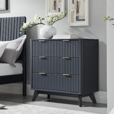 SinCiDo Modern 32" Tall Fluted Nightstand w/Faux Marble Top, Curved Profile, 3 Drawer Storage Bedside Tables for Bedroom, Living Room