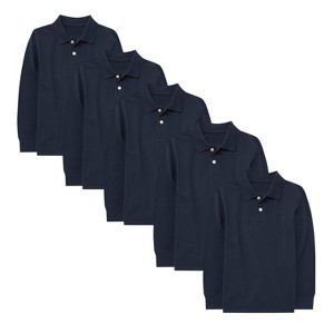 Kids And Boys 5 Pack Long Sleeve Pique School Uniform Polos - 1 of 4