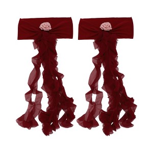 Unique Bargains Flower Chair Belt Stretch Chair Sashes 13.78"x5.91" Wine Red 2 Pcs - 1 of 4