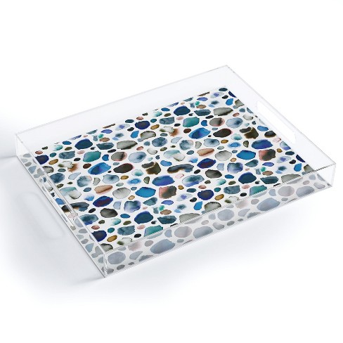 Ninola Design Watercolor Stains Blue Gold Acrylic Tray - Deny Designs - image 1 of 4