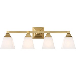 Regency Hill Mencino Modern Wall Light Warm Brass Hardwire 28" 4-Light Fixture Etched Opal Glass Shade for Bedroom Bathroom Vanity Living Room House - 1 of 4