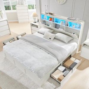 SinCiDo Modern King Size Bed Frame w/ 50" Tall Storage Headboard, Charging Station & LED Light, Curved Profile Design, Noiseless, No Box Spring Needed - 1 of 4