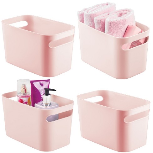 mDesign Deep Plastic Bath Storage Bin with Handles, 10 Long, 4 Pack, Light  Pink