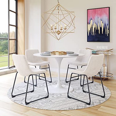 Ivory Faux Leather Upholstered Side Chairs with Metal Base, Set of 2