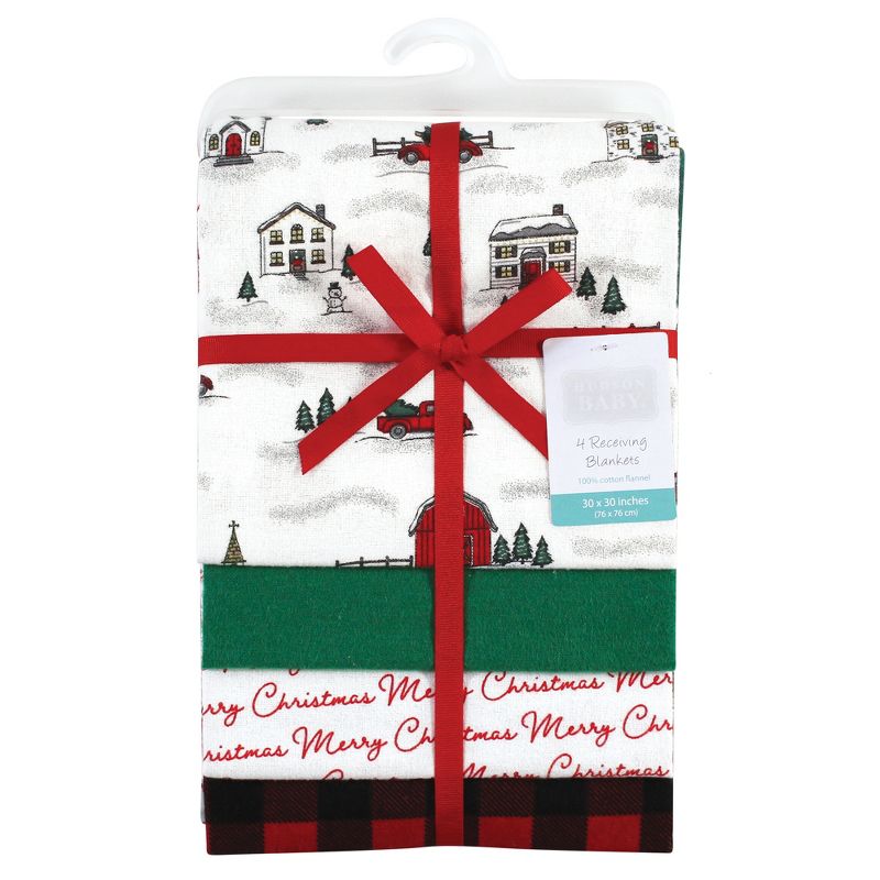 Hudson Baby Unisex Baby Cotton Flannel Receiving Blankets, Christmas Scene, One Size, 2 of 7
