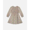 Deux par Deux Girl Smocked Viscose Dress Green with Floral Print - 4 of 4