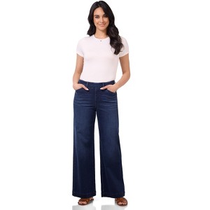 Rekucci Women's Wide Leg Pull-On Jeans – Secret Figure Stretch Denim, Sculpting Mid-Rise Fit, Comfortable & Stylish Everyday Denim - 1 of 2