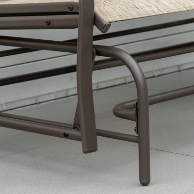 Brown Steel 2-Person Outdoor Glider Bench with Center Table