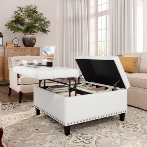 Faux Leather Lift-Top Coffee Table Ottoman, Large Upholstered Footrest Stool Toy Box Storage - 1 of 4