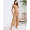 Whizmax Women's Maternity Summer Cutout Jumpsuits Puff Short Sleeve Sweetheart Neck Ruffle Casual High Waist Wide leg Rompers - 4 of 4