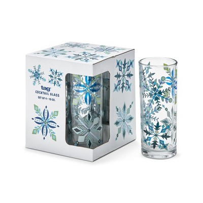 tag 10 oz. Alpine Glow Blue Snowflake Cocktail Beverage Drinkware Glass, Set of 4
