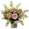 Nearly Natural Rose & Maiden Hair Floral Planter, Red - 3 of 4