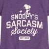 Girls' - Peanuts - Snoopy Sarcasm Society Fitted Short Sleeve Graphic T-Shirt - 2 of 4