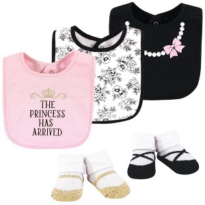 Hudson Baby Infant Girl Cotton Bib and Sock Set, Toile, 0-6 Months - 1 of 4
