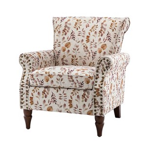 Araceli Traditional Wooden Upholstered Floral Armchair with Wingback and Nailhead Trim | ARTFUL LIVING DESIGN - 1 of 4