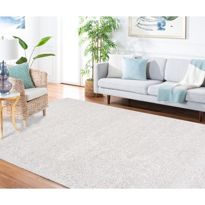 Light Gray Tufted Wool Silk Square Rug