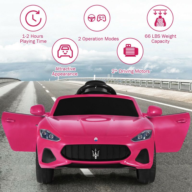 Costway 12V Kids Ride On Car Maserati GranCabrio Licensed w/ Remote Control& Lights Pink, 4 of 9