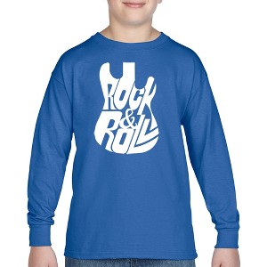 LA Pop Art Rock And Roll Guitar - Boy's Word Art Long Sleeve T-Shirt - 1 of 4