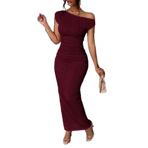 Coolmee Womens One Shoulder Bodycon Ruched Maxi Dress Casual Long Formal Cocktail Wedding Guest Dresses - 1 of 4