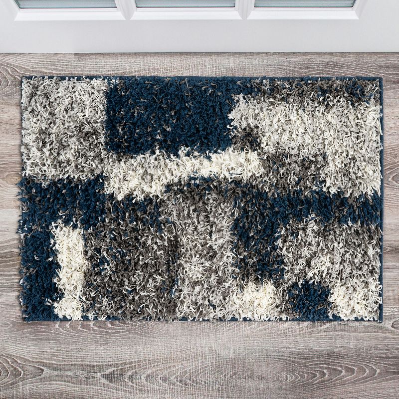 World Rug Gallery Distressed Modern Boxes Plush Shag Area Rug, 2 of 7